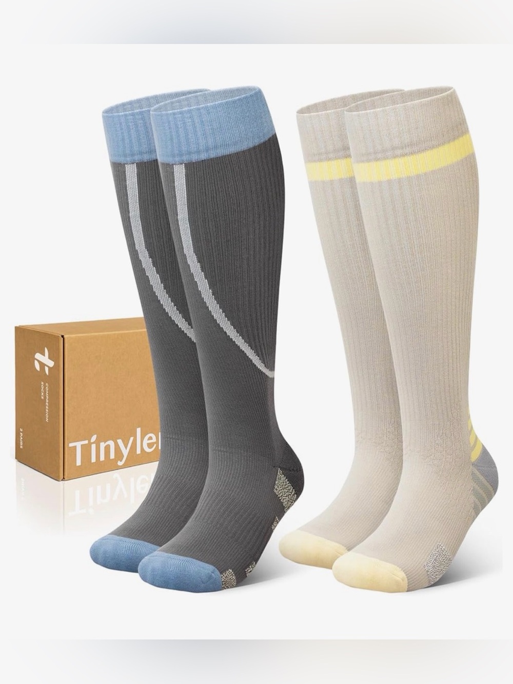 TINYLEMON Wide Calf Compression Socks for Women & Men 15-20 mmHg Cushioned L/XL